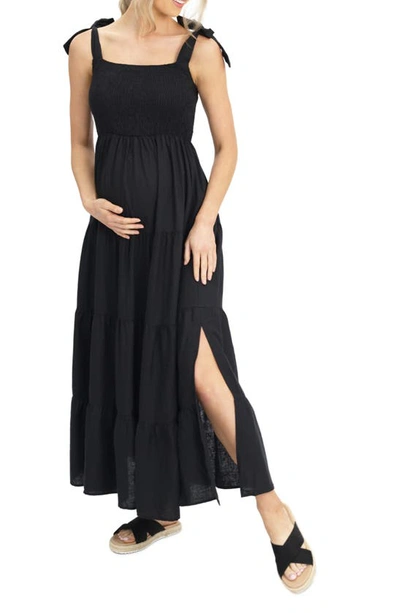Shop Angel Maternity Shoulder Tie Maternity Maxi Dress In Black