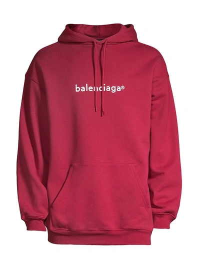 Shop Balenciaga Men's Logo Hoodie In Burgundy White