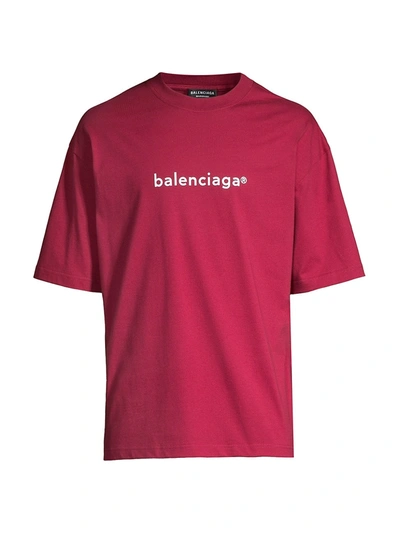Shop Balenciaga Men's New Copyright Jersey T-shirt In Burgundy White