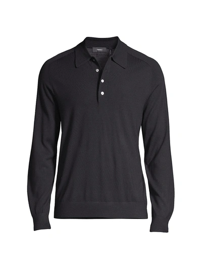 Shop Theory Men's Long-sleeve Heathered Polo Shirt In Navy