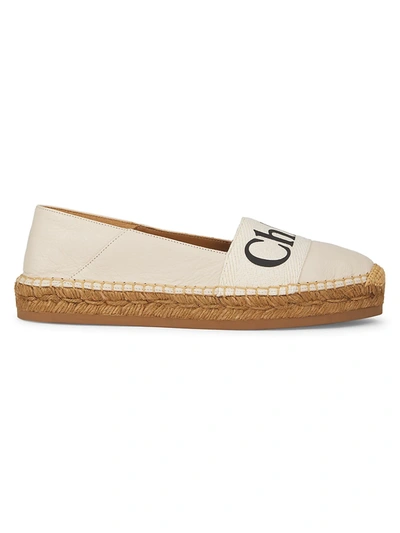 Shop Chloé Woody Leather & Canvas Espadrilles In White