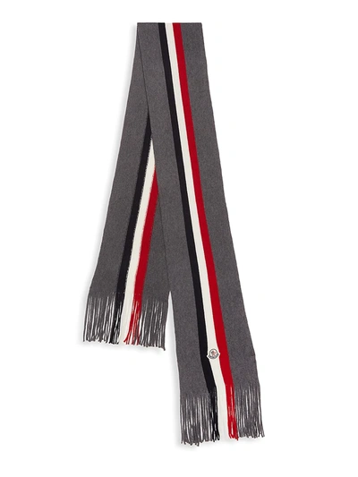 Shop Moncler Men's Wool Striped Scarf In Charcoal