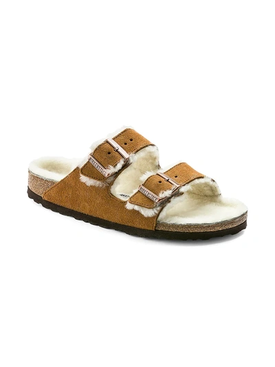 Shop Birkenstock Men's Arizona Shearling-lined Sandals In Mink Natural