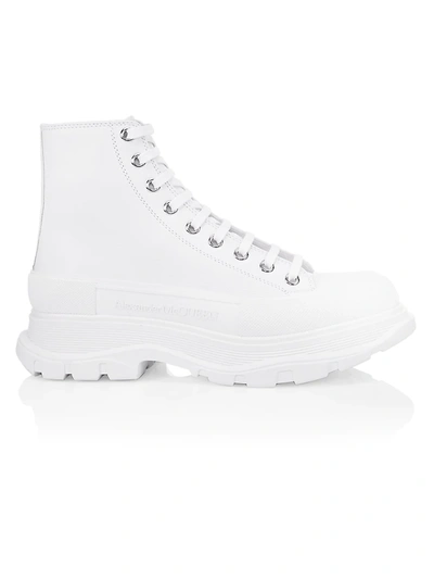 Shop Alexander Mcqueen Men's Treadslick Leather High-top Sneakers In White White