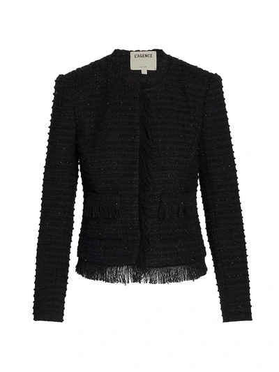 Shop L Agence Women's Angelina Tweed Blazer In Black