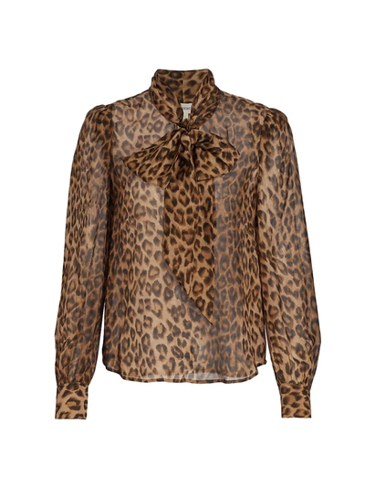 Shop L Agence Women's Diane Leopard-print Tie Neck Blouse In Brown Black Large Cheetah