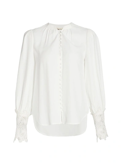Shop L Agence Women's Ava Lace Cuff Blouse In Ivory