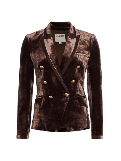 Shop L Agence Kenzie Velvet Double Breasted Blazer In Chocolate