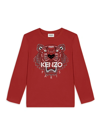 Shop Kenzo Little Boy's & Boy's Long Sleeve Tiger Tee In Dark Red