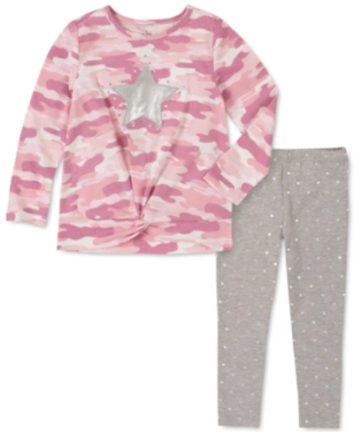 Shop Kids Headquarters Baby Girls Tie-dye Tie-front Top And Metallic Print Leggings Set In Pink