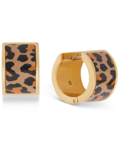 Shop Kate Spade Gold-tone Flower Huggie Hoop Earrings In Leopard