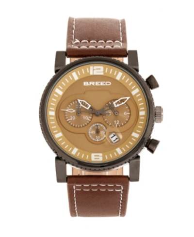 Shop Breed Quartz Ryker Camel Face Chronograph Genuine Brown Leather Watch 45mm