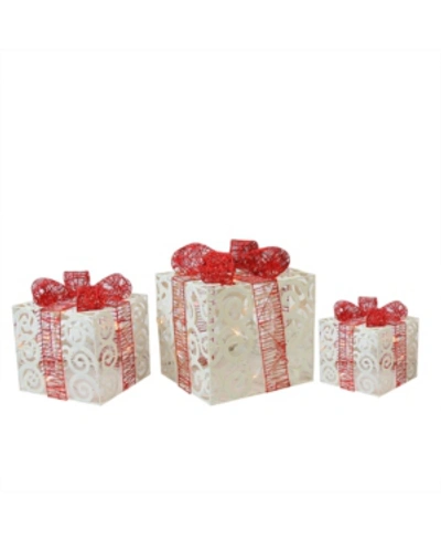 Shop Northlight Set Of 3 Lighted Sparkling White Swirl Glitter Gift Boxes Christmas Yard Art Decorations