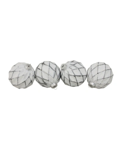 Northlight 4ct White And Gray Diamond Pattern Christmas Glass Ball Ornaments 4" 100mm In White