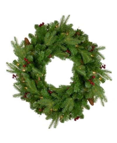 Shop Northlight Pre-lit Mixed Winter Berry Pine Artificial Christmas Wreath-clear Lights In Green