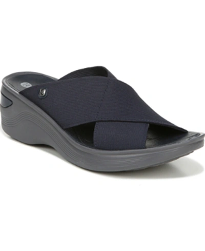 Shop Bzees Desire Washable Slide Wedge Sandals Women's Shoes In Navy Stretch Fabric