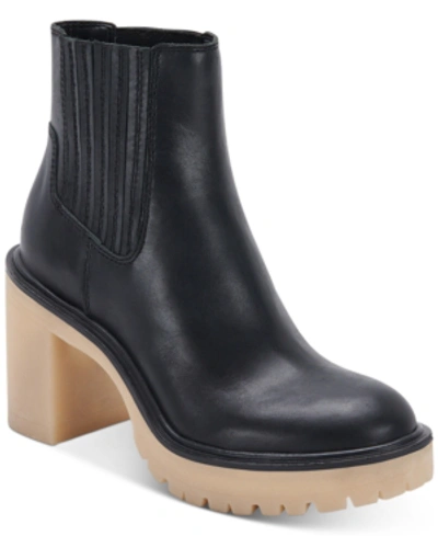 Shop Dolce Vita Women's Caster H2o Lug Sole Cheslea Heeled Booties In Black Leather
