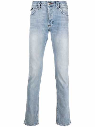 Shop Philipp Plein Logo-plaque Skinny-cut Jeans In Blue