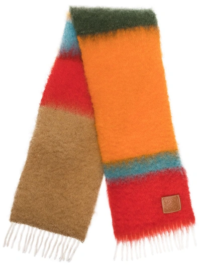 Shop Loewe Colour-block Striped Scarf In Pink