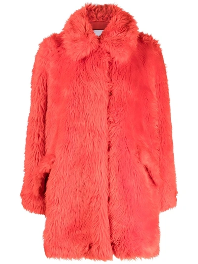 Shop Msgm Oversized Faux-fur Coat In Red