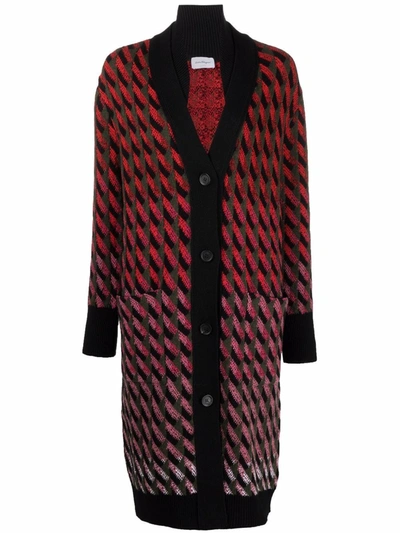 Shop Ferragamo Pattern-jacquard Wool-blend Long Cardigan In Red