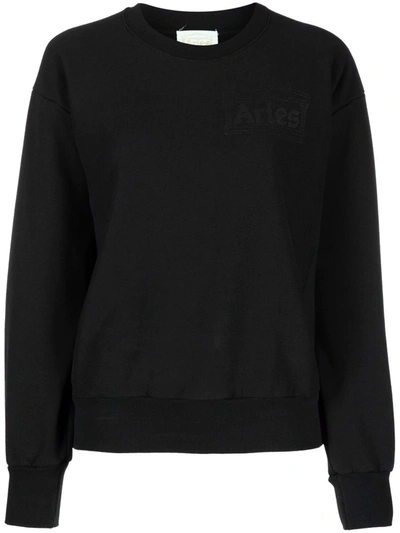 Shop Aries Logo-print Cotton Sweatshirt In Black