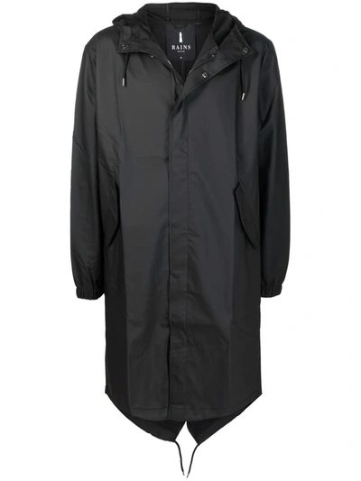 Shop Rains Press-stud Hooded Raincoat In Black