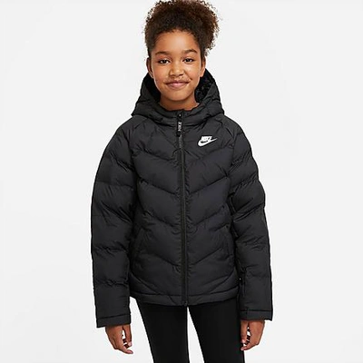 Shop Nike Kids' Sportswear Chevron Colorblock Puffer Jacket In Black/black/black/white
