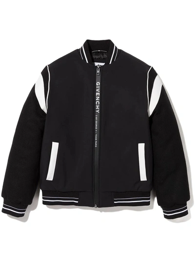 Shop Givenchy Black And White Kids Bomber Jacket With Logo In Nero