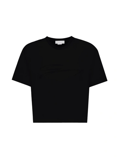 Shop Genny Black Cropped  Logo-print T-shirt In Nero