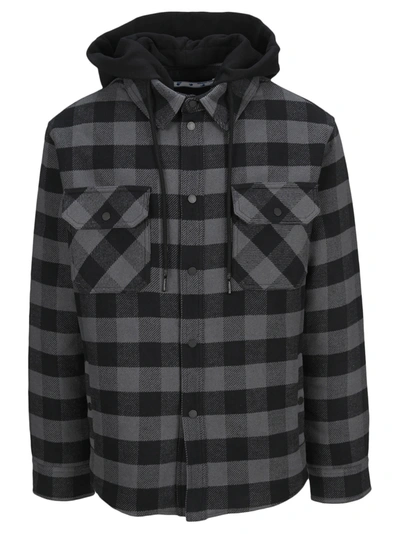 Shop Off-white Off White Arrow Padded Flannel Shirt Jacket In Grey Black Check