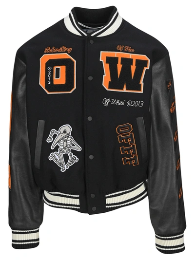 OFF-WHITE Appliquéd embroidered wool-blend and leather bomber