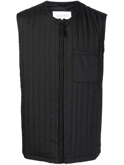 Shop Rains Zip-up Quilted Gilet In Schwarz