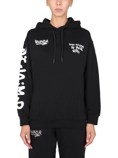 Shop Disclaimer Sweatshirt With Rhinestone Logo In Black