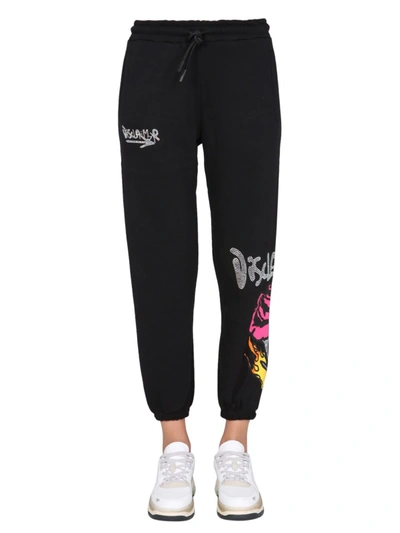 Shop Disclaimer Jogging Pants With Rhinestones Logo In Black