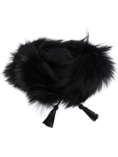 Shop Saint Laurent Fur Tassel Headband In Black