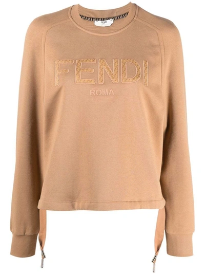 Fendi Logo-embroidered Sweatshirt In Beige