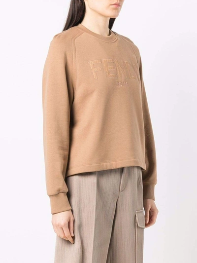 Fendi Logo-embroidered Sweatshirt In Beige
