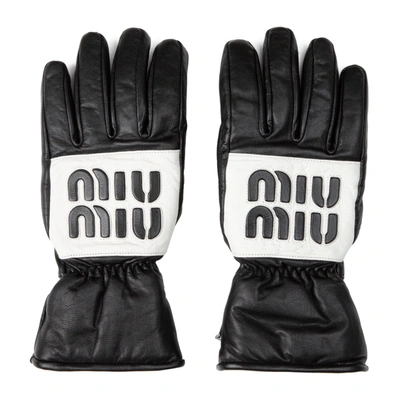 Shop Miu Miu Leather Logo Gloves In Black