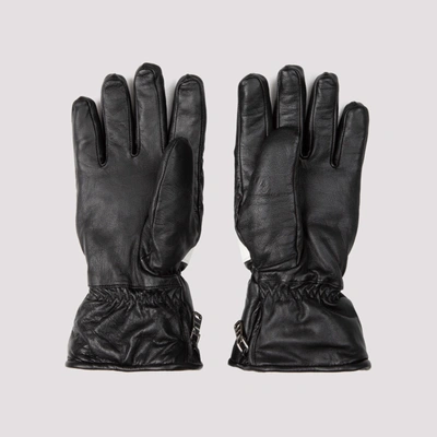 Shop Miu Miu Leather Logo Gloves In Black