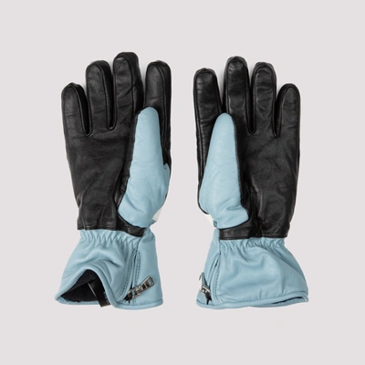 Shop Miu Miu Leather Logo Gloves In Blue
