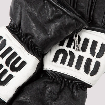 Shop Miu Miu Leather Logo Gloves In Black