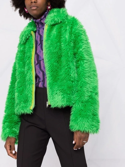 Msgm Zip-up Faux-fur Jacket In Green | ModeSens
