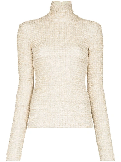 Nanushka Textured Long-sleeve Turtleneck Top In Nude