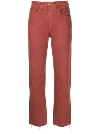 Shop Re/done Stove Pipe High-rise Straight Jeans In Braun