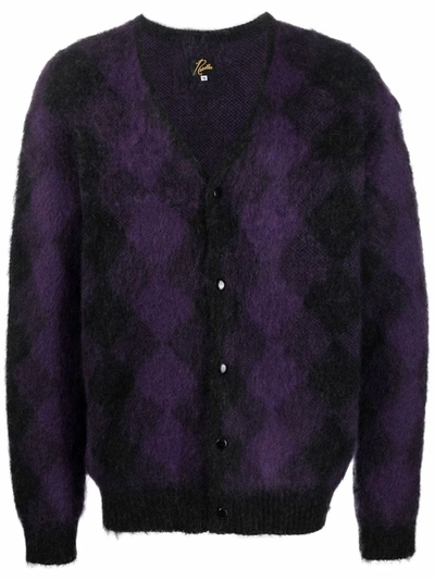 Shop Needles Argyle-pattern V-neck Cardigan In Violett