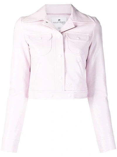 Shop Courrèges Cropped Notched Collar Jacket In Rosa