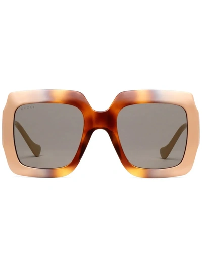 Shop Gucci Chain-strap Square Sunglasses In Braun