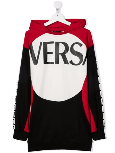Shop Versace Logo Colour-block Hoodie In Black