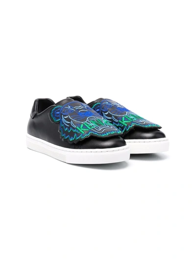 Shop Kenzo Tiger Logo Slip-on Sneakers In Black